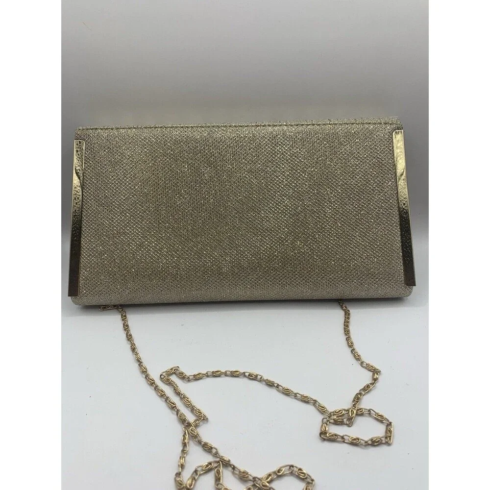 GOLD  Womens Glitter Evening Clutch Bag Wedding Purses Cocktail Party Prom
